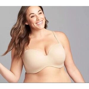 Lane Bryant Cacique Multi-Way Boost Strapless Bra Back Smoothing  Beige Size 42F